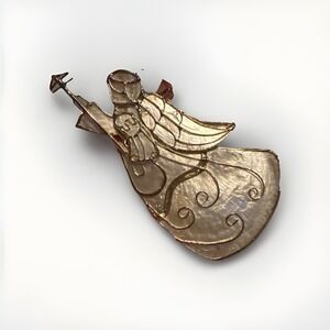 Vintage Capiz Shell Angel Christmas Ornament Gold Wire Trim Delicate & Beautiful